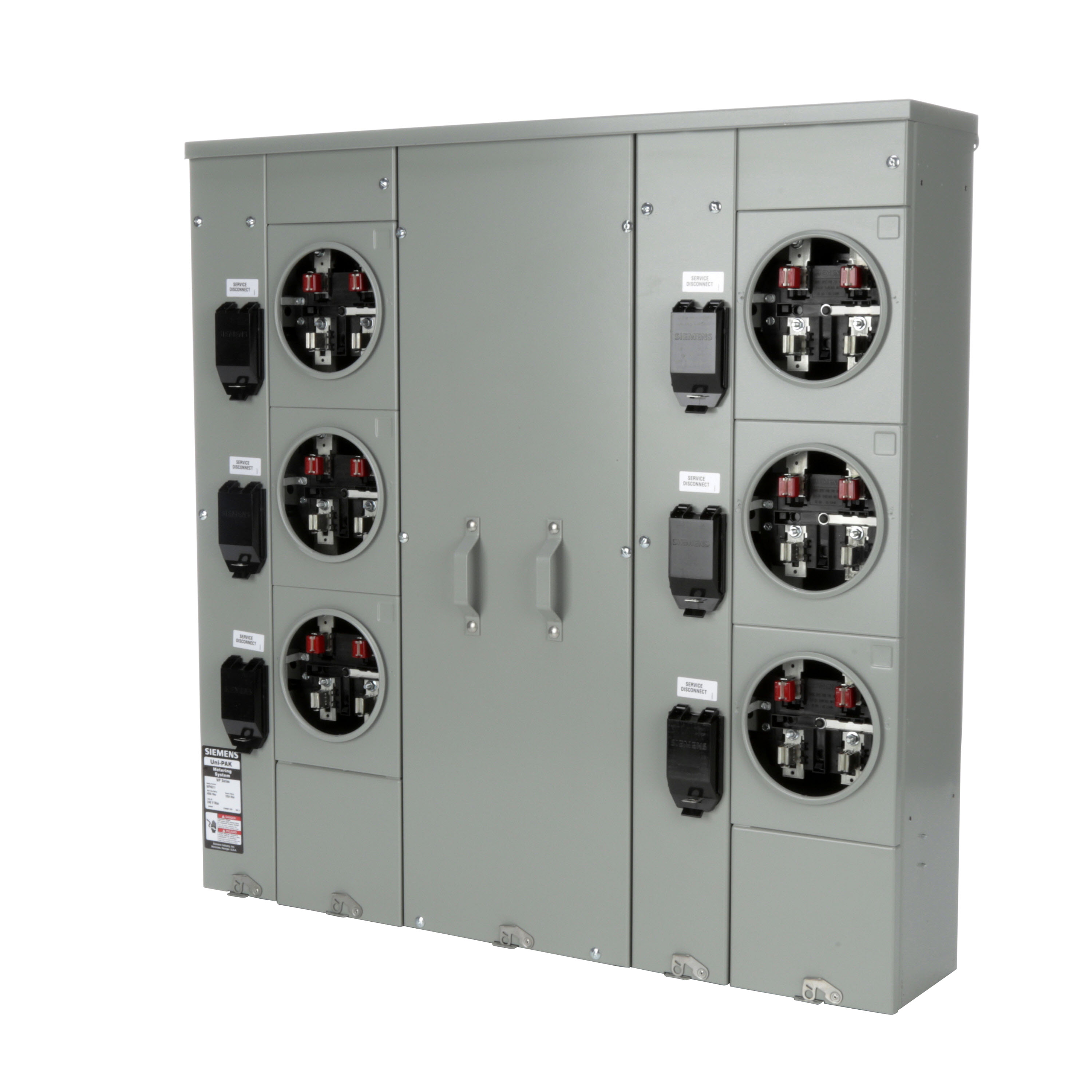 Siemens Low Voltage s Multi-Family Metering Line of PAK Metering Standard 125A as part of the PAK Metering Standard 125A Group. 9.000 x 39.190 x 39.630 Type UNI-PAK for garden-style applications. Meets stds UL-50,67,414. Rated 120/240V (400A). Insulated. RING enclosure with wall mounting. Special features no bypass