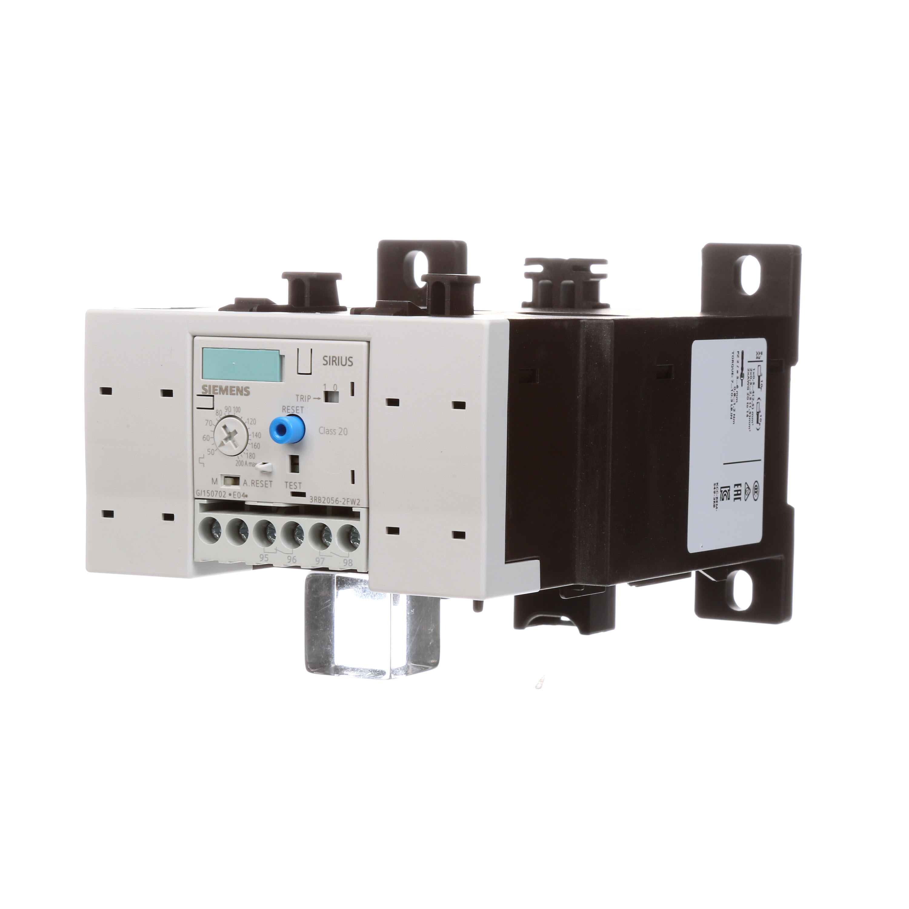 Overload relay 50...200 a for motor protection size s6, class 20 mount. onto cont./ stand-alone main circuit through transf. aux. circuit screw connection manual-automatic-reset