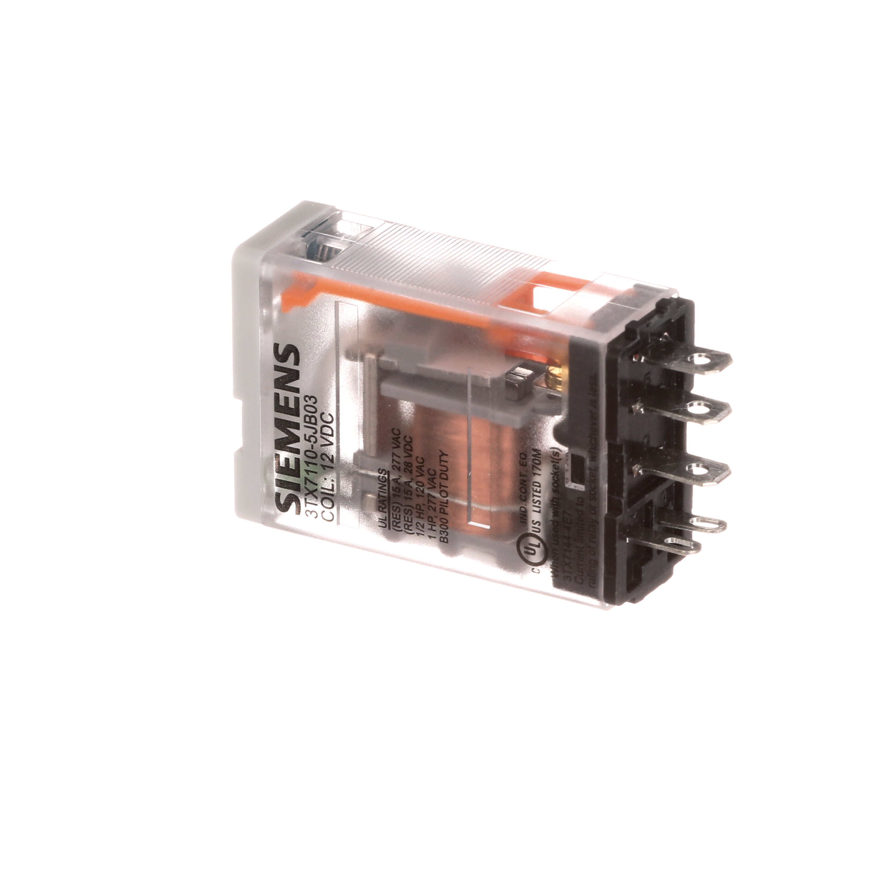 Plug-in Relay, Premium LED, Mechanical Flag 5-pin Square Base SPDT, 15A, 12VDC Uses Socket 3TX7144-4E7