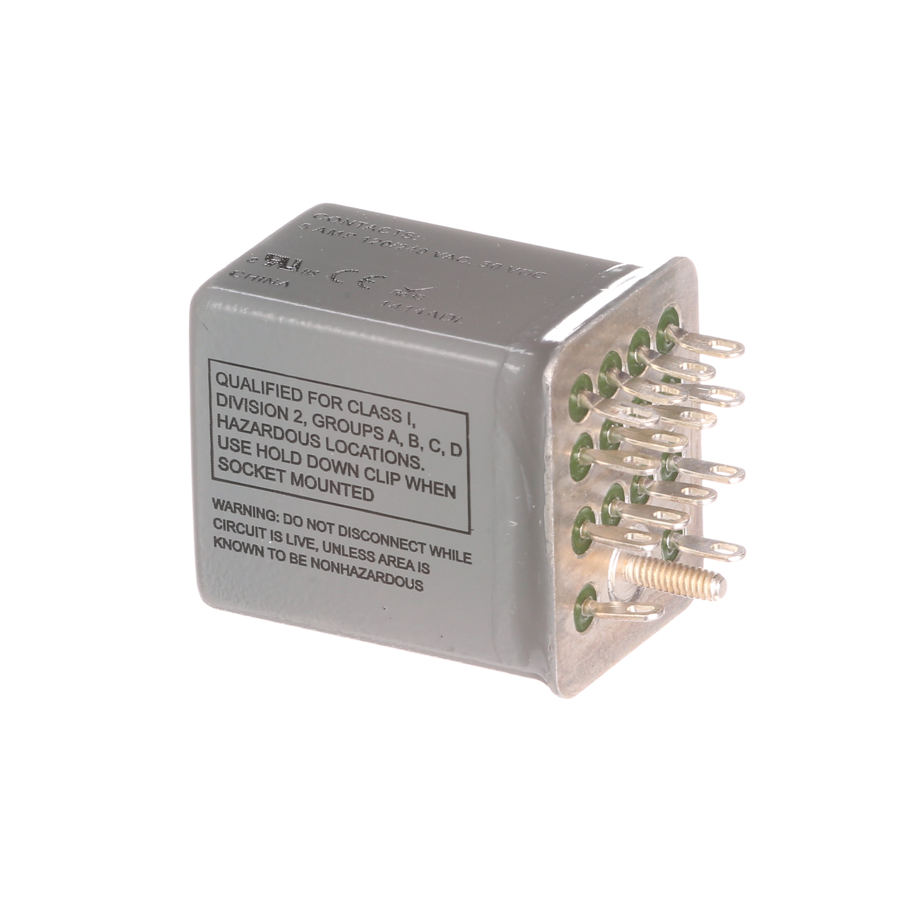 Plug-in Relay, Sealed 14-pin, Square Base 4PDT, 5A, 120VAC Hermetically Sealed Class I Div II Approved Uses Socket 3TX7144-1E5 or 3TX7144-4E5