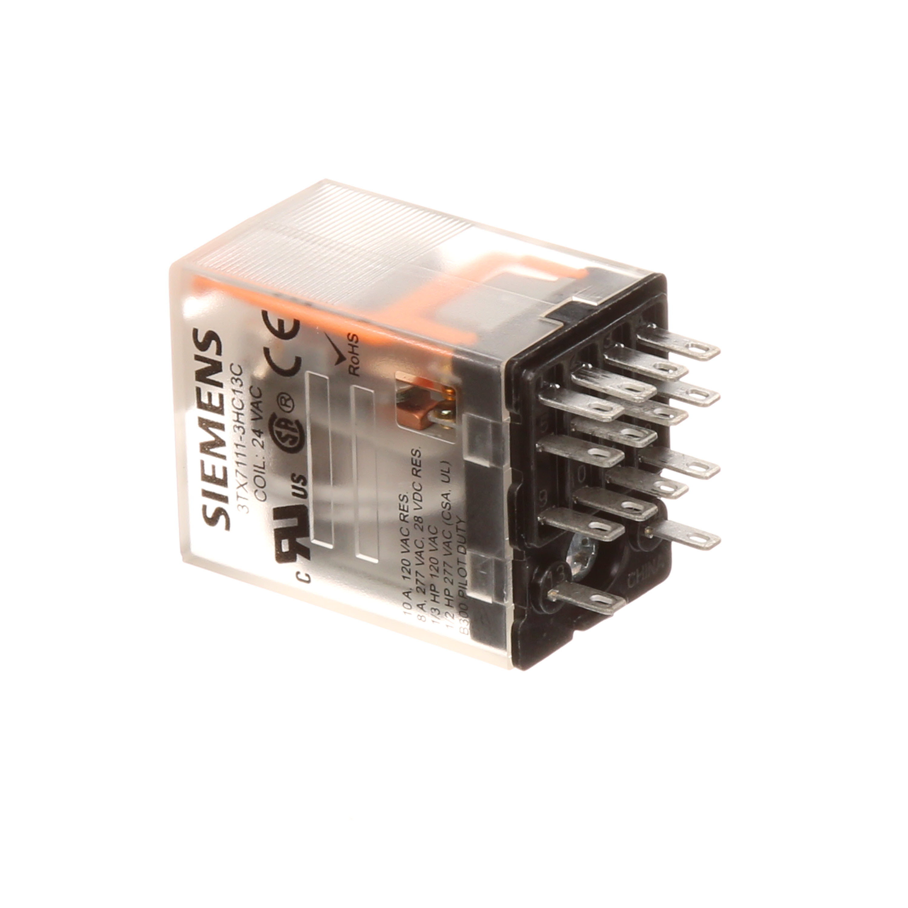 Plug-in Relay, Basic 14-pin Square Base 4PDT, 6A, 24VAC Uses Socket 3TX7144-1E5or 3TX7144-4E5