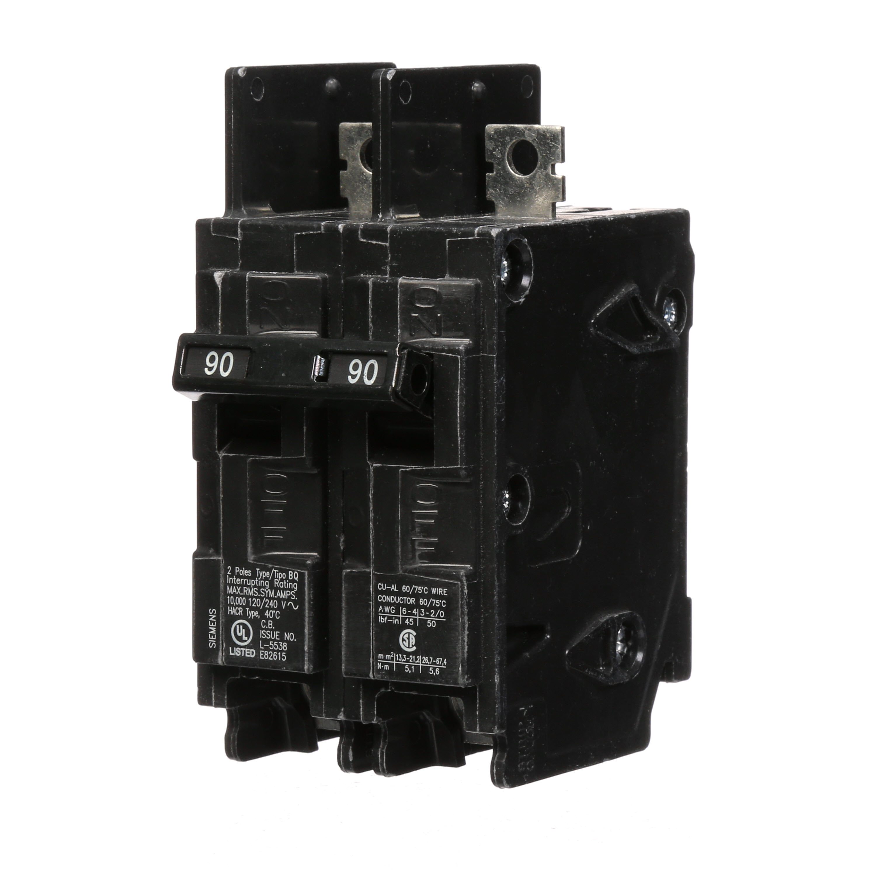 Siemens Low Voltage Molded Case Circuit Breakers General Purpose MCCBs - Type BQ, 2-Pole, 120/240VAC are Circuit Protection Molded Case Circuit Breakers. 2-Pole Common-Trip circuit breaker type BQ. Rated 120/240V (090A) (AIR 10 kA). Special features Load side lugs are included.