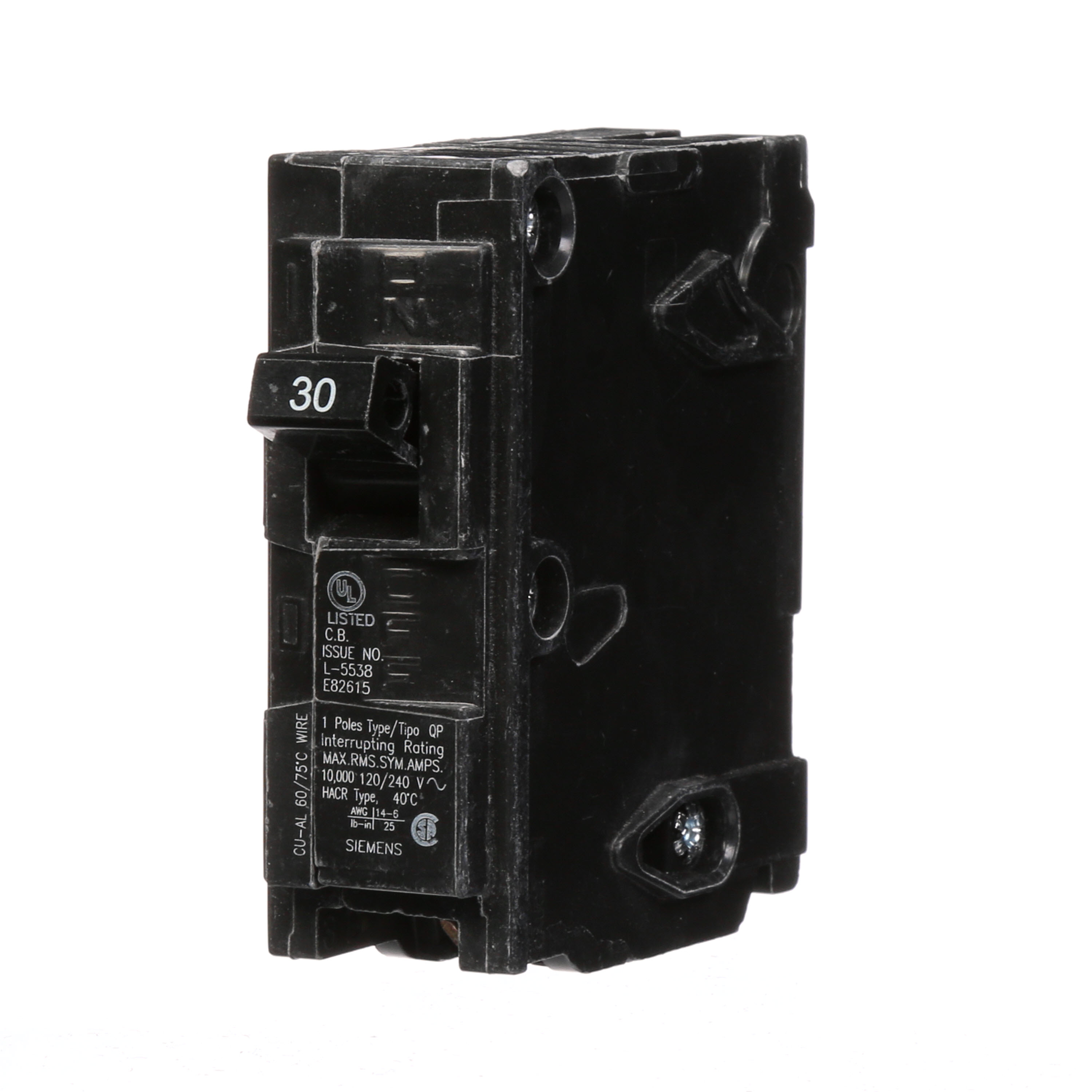 Siemens Low Voltage Residential Circuit Breakers Miniature Thermal Mag Circuit Breakers - Type QP/MP 1-pole 10k are Circuit Protection Load Center Mains, Feeders, and Miniature Circuit Breakers. BREAKER 30A 1P 120V 10K QP