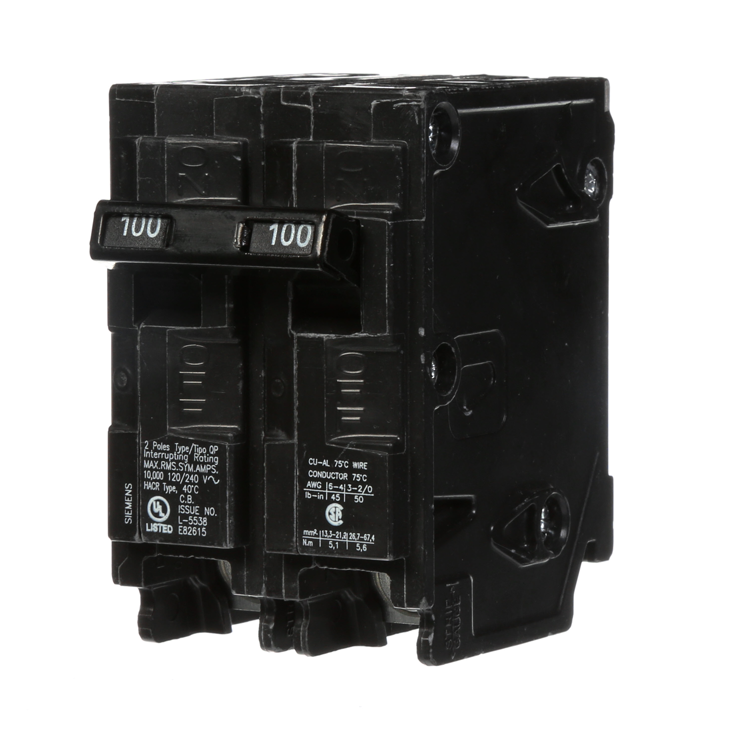 Siemens Low Voltage Residential Circuit Breakers Miniature Thermal Mag Circuit Breakers - Type QP/MP, 2-Pole, 120/240VAC are Circuit Protection Load Center Mains, Feeders, and Miniature Circuit Breakers. Type QP/MP Application Electrical Distribution Standard UL 489 Voltage Rating 120/240V Amperage Rating 100A Trip Range Thermal Magnetic Interrupt Rating 10 AIC Number Of Poles 2P