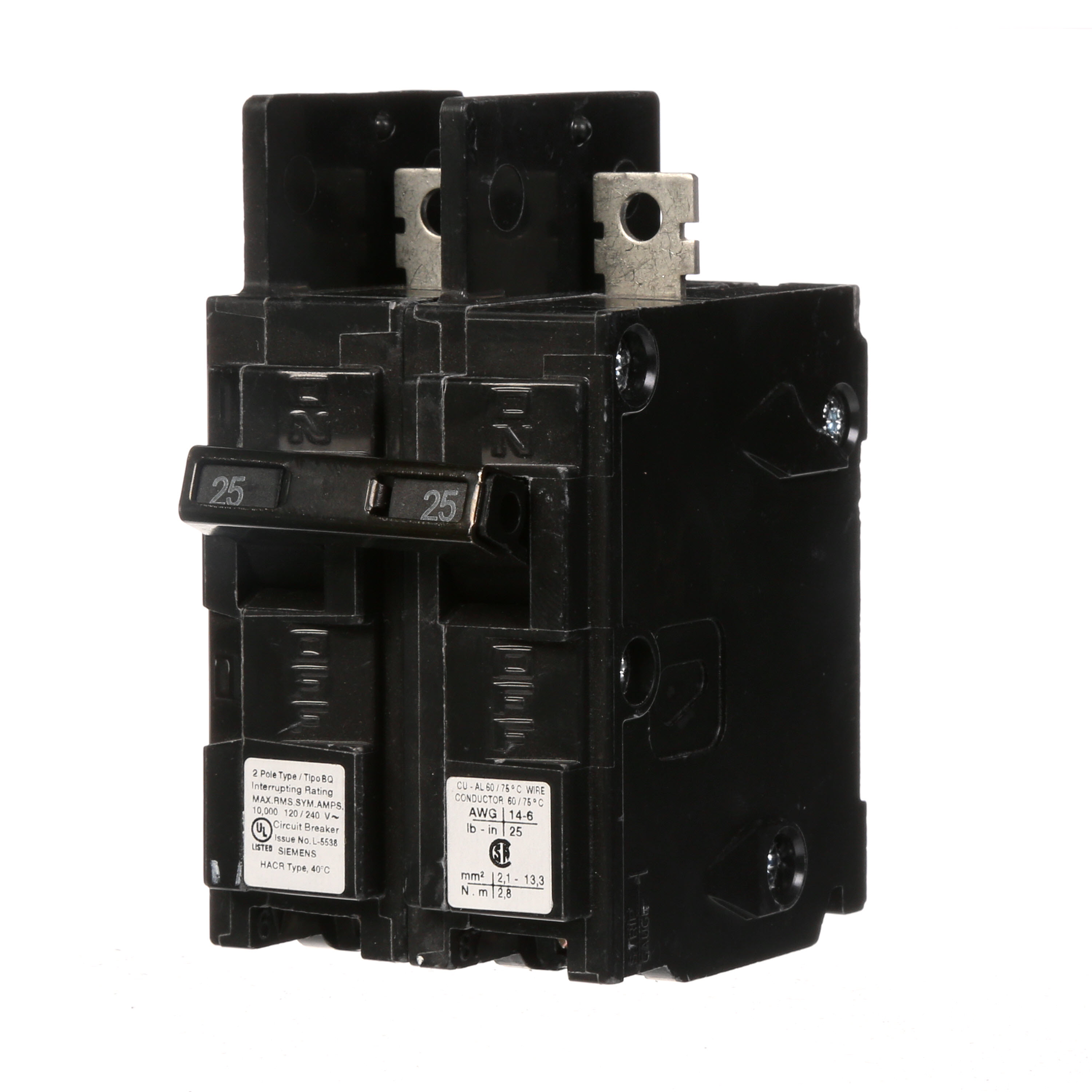 Siemens Low Voltage Molded Case Circuit Breakers General Purpose MCCBs - Type BQ, 2-Pole, 120/240VAC are Circuit Protection Molded Case Circuit Breakers. 2-Pole Common-Trip circuit breaker type BQ. Rated 120/240V (025A) (AIR 10 kA). Special features Load side lugs are included.