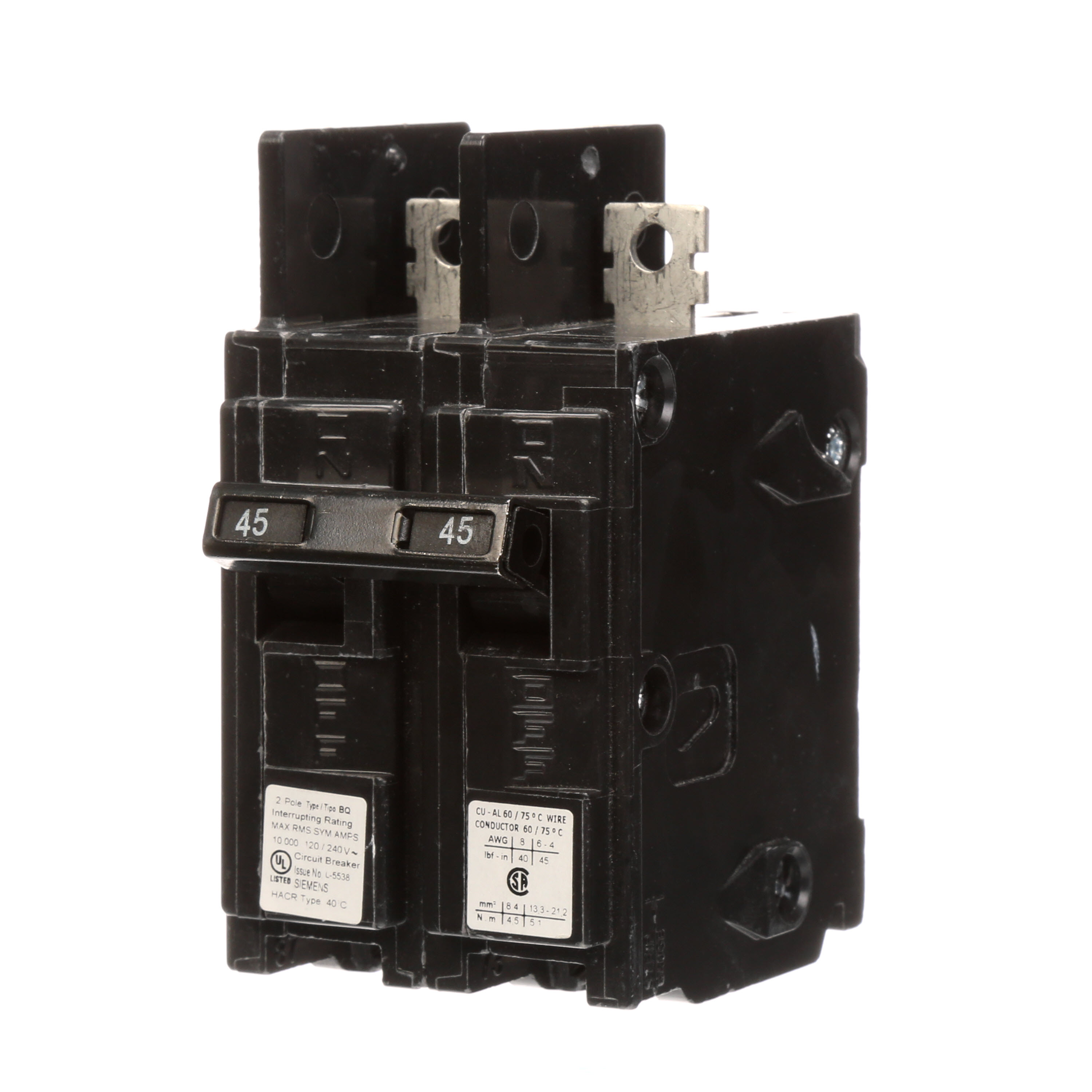 Siemens Low Voltage Molded Case Circuit Breakers General Purpose MCCBs - Type BQ, 2-Pole, 120/240VAC are Circuit Protection Molded Case Circuit Breakers. 2-Pole Common-Trip circuit breaker type BQ. Rated 120/240V (045A) (AIR 10 kA). Special features Load side lugs are included.