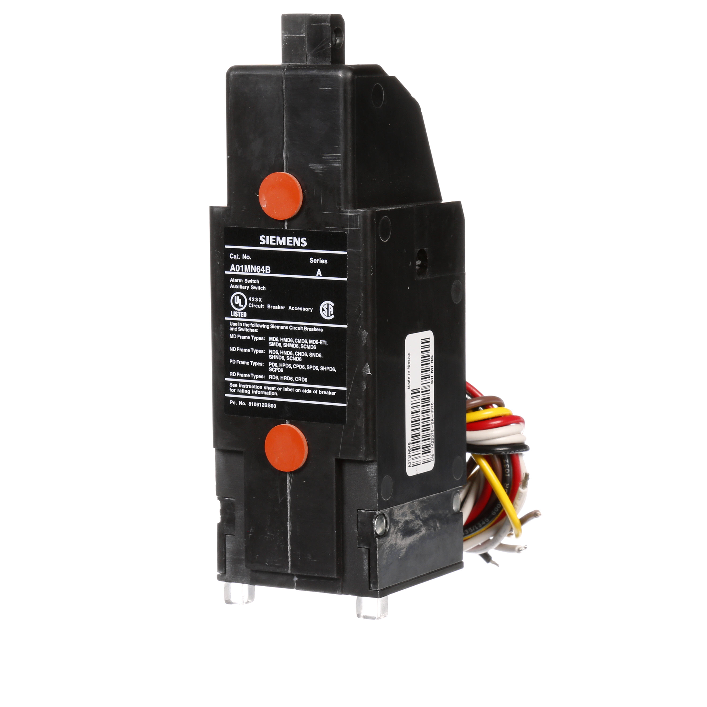 SIEMENS LOW VOLTAGE SENTRON MOLDED CASE CIRCUIT BREAKER INTERNAL ACCESSORY. 480VAC BELL ALARM COMBINATION WITH FORM C 480 VAC AUXILIARY SWITCH (1NO / 1NC). SUITS MD / ND / PD / RD FRAME BREAKERS.