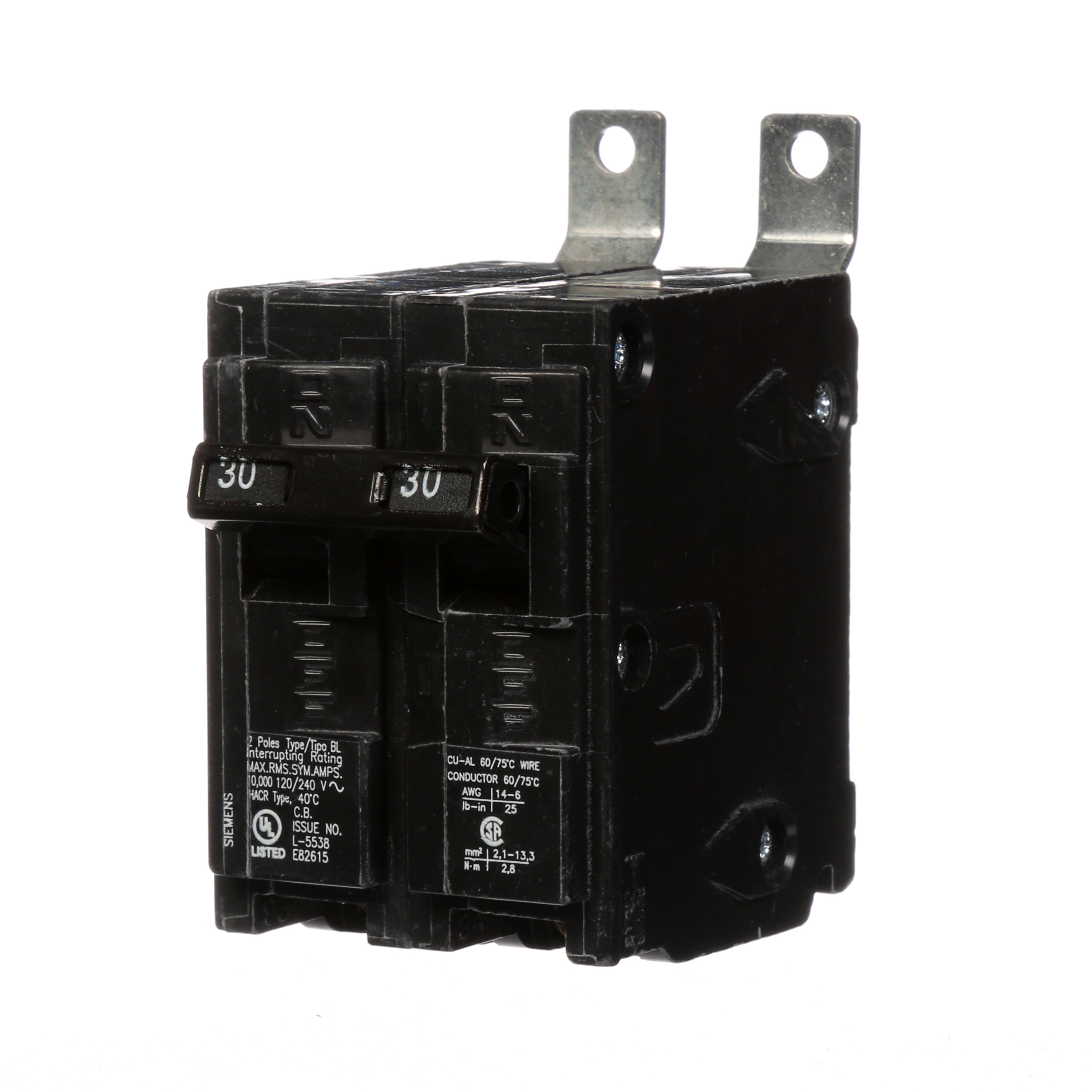 Siemens Low Voltage Molded Case Circuit Breakers Panelboard Mounting 240V Circuit Breakers - Type BL, 2-Pole, 120/240VAC are Circuit Protection Molded Case Circuit Breakers. Type BL Application Electrical Distribution Standard UL 489 Voltage Rating 120/240V Am perage Rating 30A Trip Range Thermal Magnetic Interrupt Rating 10 AIC Number Of Poles 2P