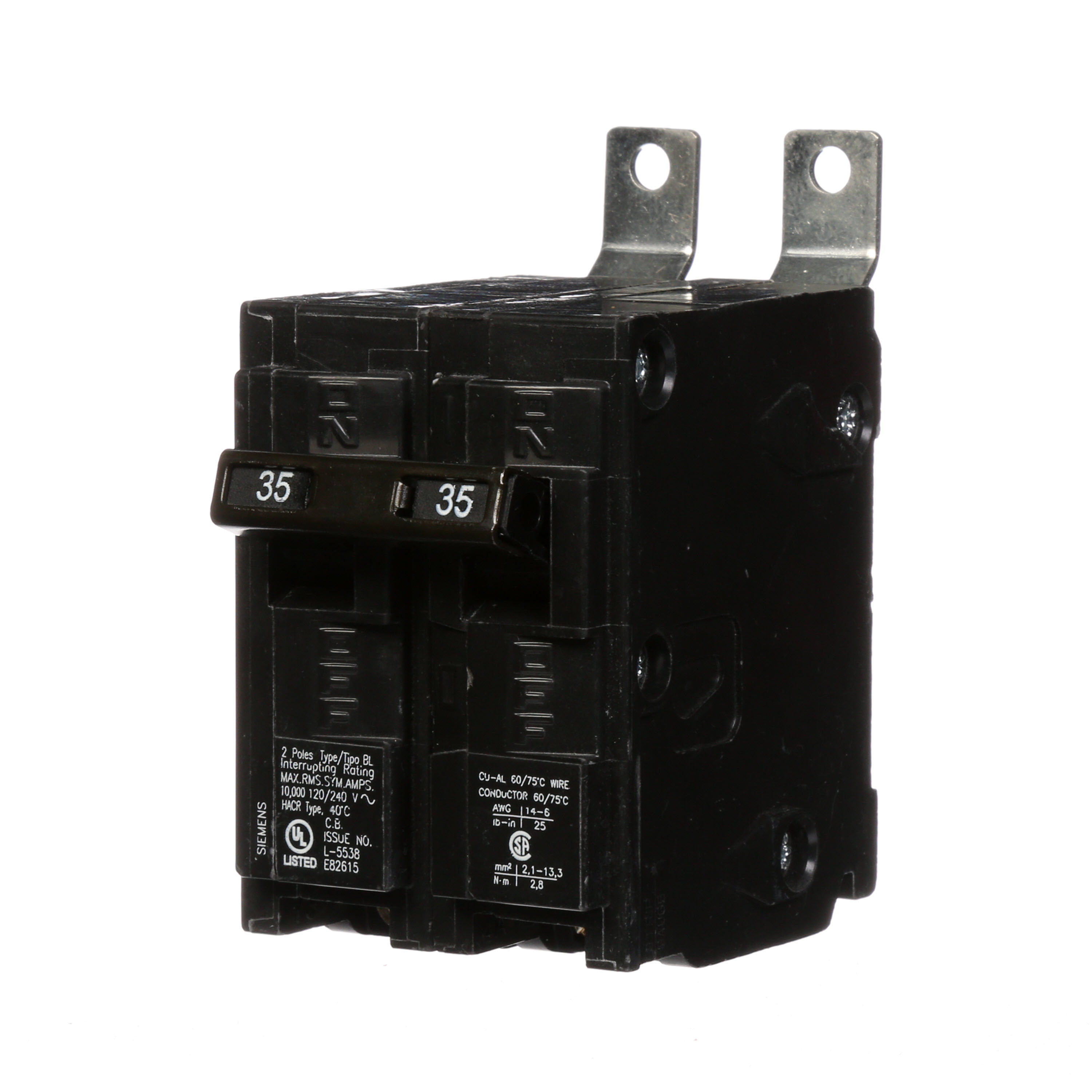 Siemens Low Voltage Molded Case Circuit Breakers Panelboard Mounting 240V Circuit Breakers - Type BL, 2-Pole, 120/240VAC are Circuit Protection Molded Case Circuit Breakers. Type BL Application Electrical Distribution Standard UL 489 Voltage Rating 120/240V Am perage Rating 35A Trip Range Thermal Magnetic Interrupt Rating 10 AIC Number Of Poles 2P