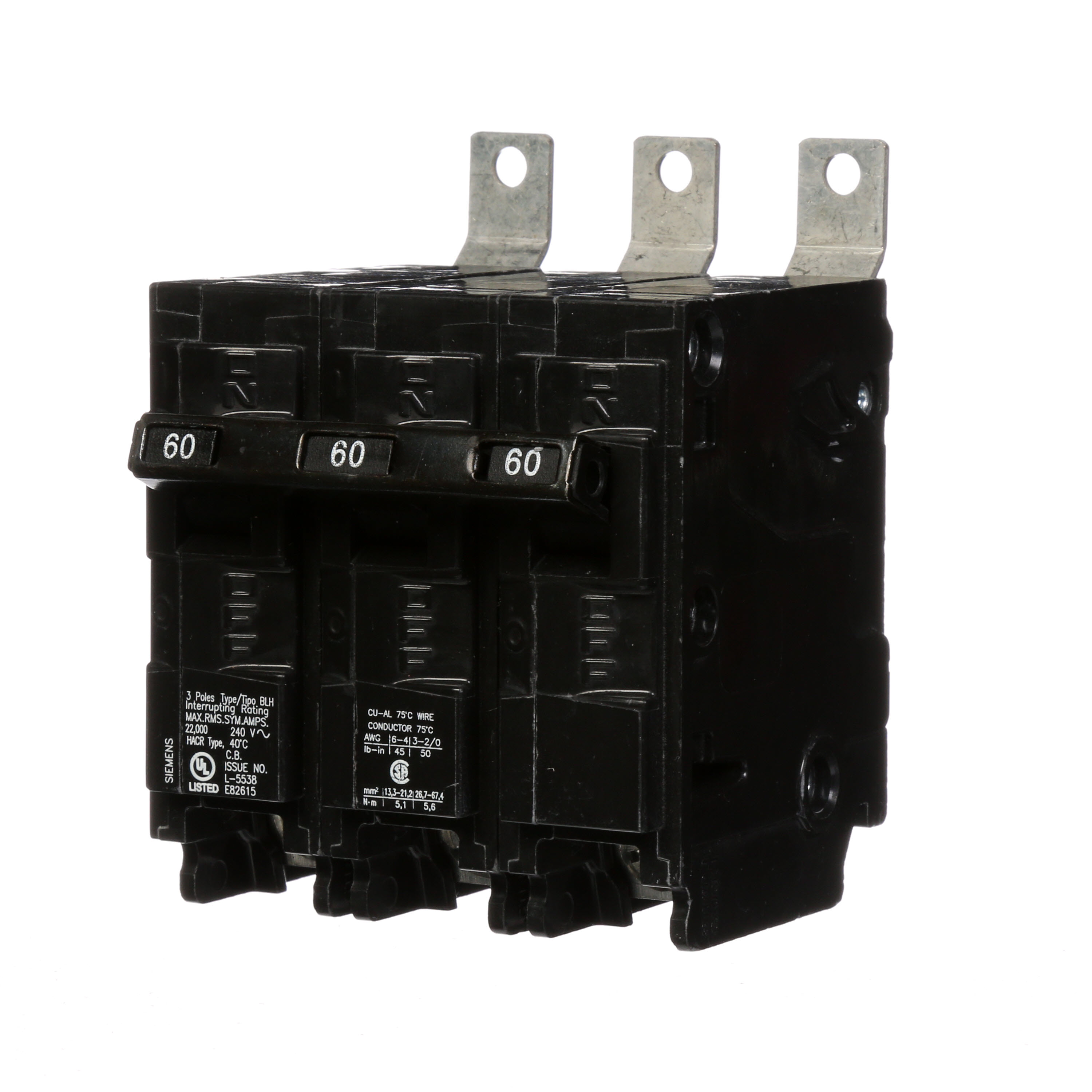 Siemens Low Voltage Molded Case Circuit Breakers Panelboard Mounting 240V Circuit Breakers - Type BL, 3-Pole, 240VAC are Circuit Protection Molded Case CircuitBreakers. BREAKER 60A 3P 240V 22K BLH