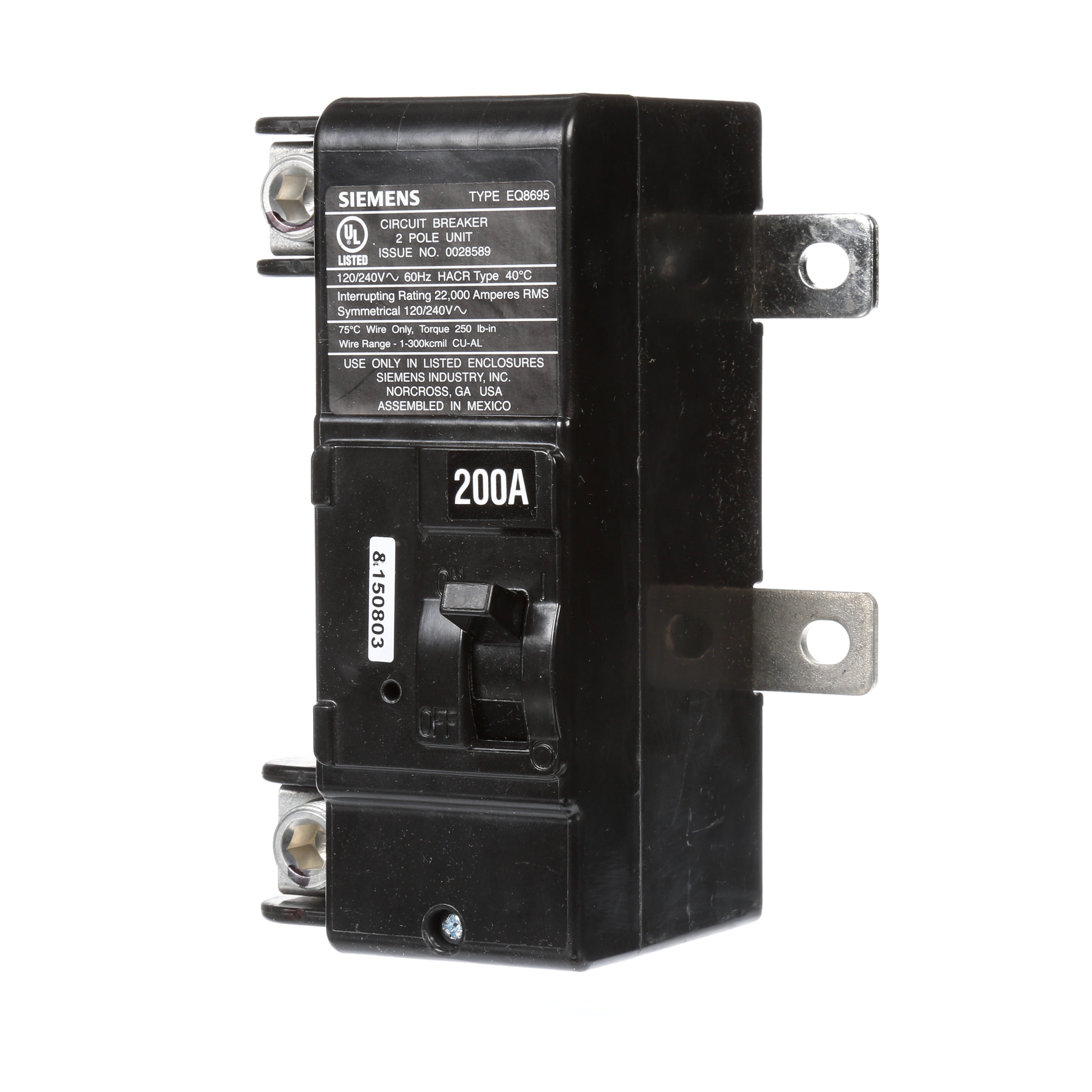 Siemens Low Voltage Residential Circuit Breakers Main Breakers - Family G Mainsare Circuit Protection Load Center Mains, Feeders, and Miniature Circuit Breakers. Load center conversion kit 1-Phase main breaker.. Rated (200 - 225A) AIR 22 KA.