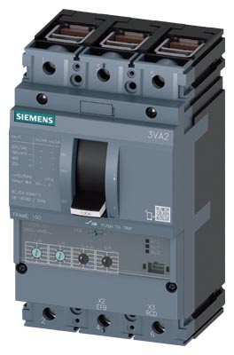 SIEMENS LOW VOLTAGE 3VA IEC MOLDED CASE CIRCUIT BREAKER WITH ELECTRONIC TRIP UNIT. 3VA20 FRAME WITH VERY HIGH (CLASS C) BREAKING CAPACITY. 40A 3-POLE Icu (2KAIC AT 690V) (110KAIC AT 415V). ETU350 TRIP UNIT LSI. SPECIAL FEATURES CONNECTION WITH BOX TERMINAL / STEEL WRAP AROUND LUG. DIMENSIONS (W x H x D) IN 4.1 x 7.1 x4.2.