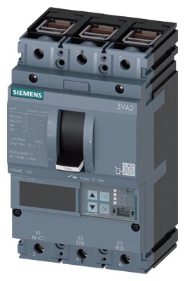 SIEMENS LOW VOLTAGE 3VA IEC MOLDED CASE CIRCUIT BREAKER WITH ELECTRONIC TRIP UNIT. 3VA20 FRAME WITH HIGH (CLASS H) BREAKING CAPACITY. 100A 3-POLE Icu (2KAIC AT690V) (85KAIC AT 415V). ETU550 TRIP UNIT LCD LSI. SPECIAL FEATURES CONNECTION WITH BOX TERMINAL / STEEL WRAP AROUND LUG. DIMENSIONS (W x H x D) IN 4.1 x 7.1 x 4.2.