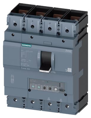 SIEMENS LOW VOLTAGE 3VA IEC MOLDED CASE CIRCUIT BREAKER WITH ELECTRONIC TRIP UNIT. 3VA24 FRAME WITH HIGH (CLASS H) BREAKING CAPACITY. 400A 4-POLE Icu (6KAIC AT690V) (85KAIC AT 415V). ETU330 TRIP UNIT LIG. SPECIAL FEATURES CONNECTION WITH LUG TERMINAL / NUT KEEPER. DIMENSIONS (W x H x D) IN 7.2 x 9.8 x 5.4.