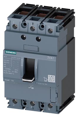 SIEMENS LOW VOLTAGE 3VA IEC MOLDED CASE CIRCUIT BREAKER WITH THERMAL - MAGNETICTRIP UNIT. 3VA11 FRAME WITH LOW (CLASS N) BREAKING CAPACITY. 100A 3-POLE Icu (7KAIC AT 690V) (25KAIC AT 415V). TM210 TRIP UNIT WITH FIXED Ir FIXED Ii. SPECIAL FEATURES CONNECTION WITH BOX TERMINAL / STEEL WRAP AROUND LUG. DIMENSIONS (W x Hx D) IN 3 x 5.1 x 3.5.