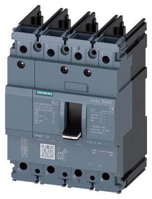 SIEMENS LOW VOLTAGE 3VA UL MOLDED CASE CIRCUIT BREAKER WITH THERMAL - MAGNETIC TRIP UNIT. 3VA51 FRAME WITH STANDARD (CLASS S) BREAKING CAPACITY. 35A 4-POLE (14KAIC AT 600Y/347) (25KAIC AT 480V). TM210 TRIP UNIT WITH FIXED Ir FIXED Ii. SPECIAL FEATURES WITHOUT LUGS. DIMENSIONS (W x H x D) IN 4 x 5.5 x 3.7.