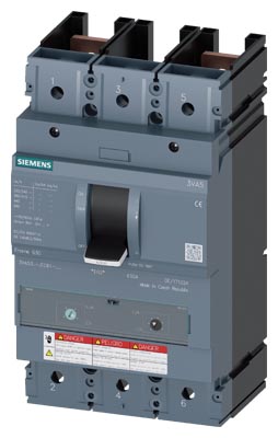 SIEMENS LOW VOLTAGE 3VA UL MOLDED CASE CIRCUIT BREAKER WITH THERMAL - MAGNETIC TRIP UNIT. 3VA53 FRAME WITH VERY HIGH (CLASS C) BREAKING CAPACITY. 250A 2(3)-POLE (35KAIC AT 600V) (100KAIC AT 480V). TM230 TRIP UNIT WITH FIXED Ir ADJUSTABLE Ii. SPECIAL FEATURES WITHOUT LUGS. DIMENSIONS (W x H x D) IN 5.4 x 9.8 x 5.4.